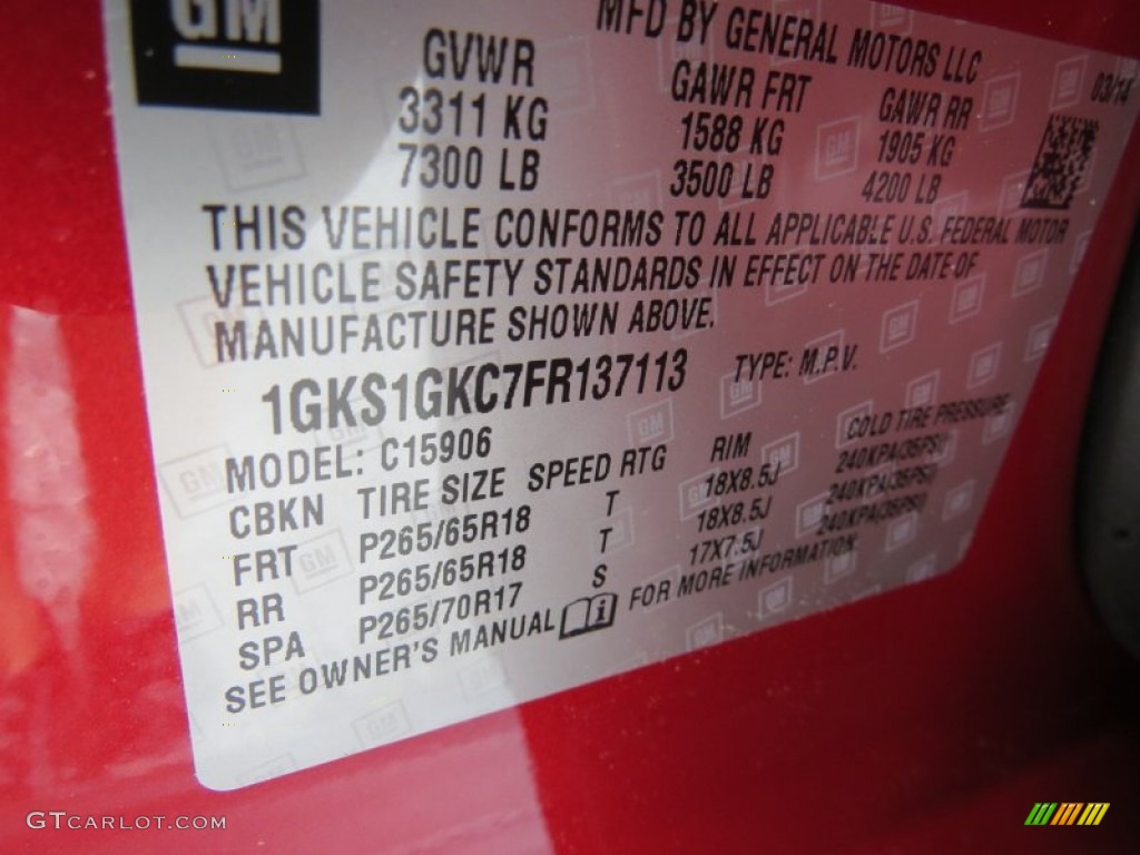 2015 GMC Yukon XL SLE Info Tag Photo #92898212