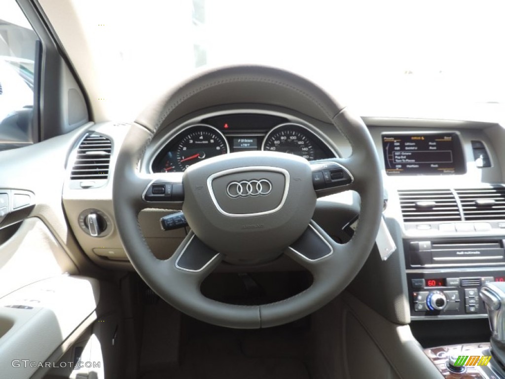 2014 Audi Q7 3.0 TFSI quattro Cardamom Beige Steering Wheel Photo #92901353