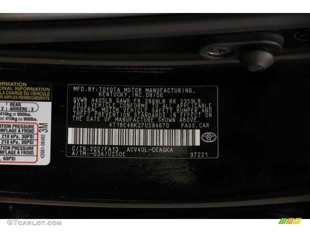 2007 Camry XLE - Black / Ash photo #16