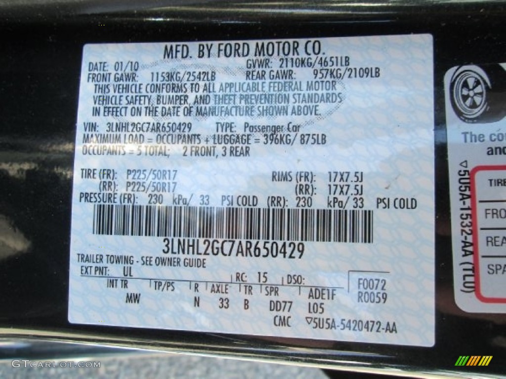2010 Lincoln MKZ FWD Color Code Photos