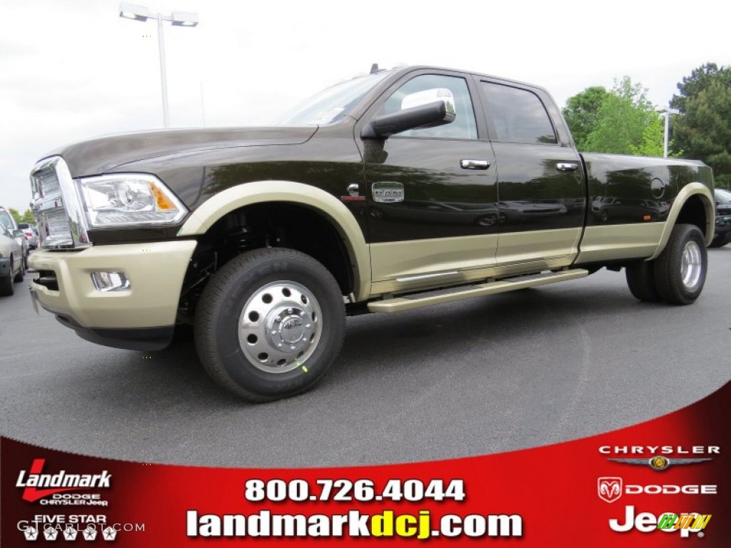 2014 3500 Laramie Longhorn Crew Cab 4x4 Dually - Black Gold Pearl / Canyon Brown/Light Frost Beige photo #1