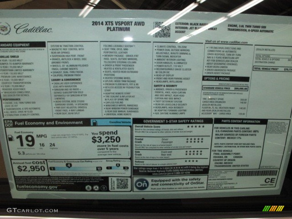 2014 Cadillac XTS Vsport Platinum AWD Window Sticker Photo #92942978