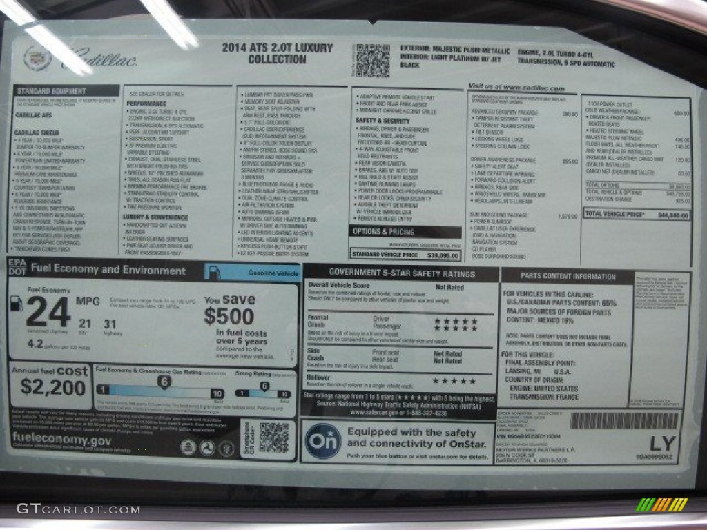2014 Cadillac ATS 2.0L Turbo Window Sticker Photo #92945138