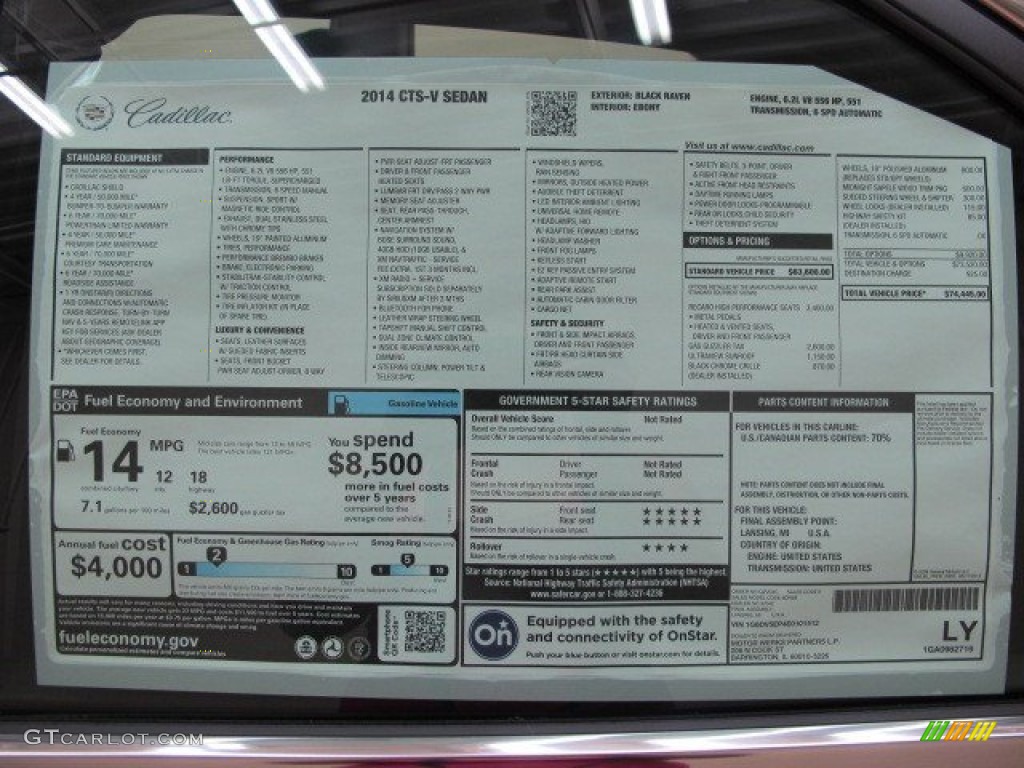2014 Cadillac CTS -V Sedan Window Sticker Photo #92947949