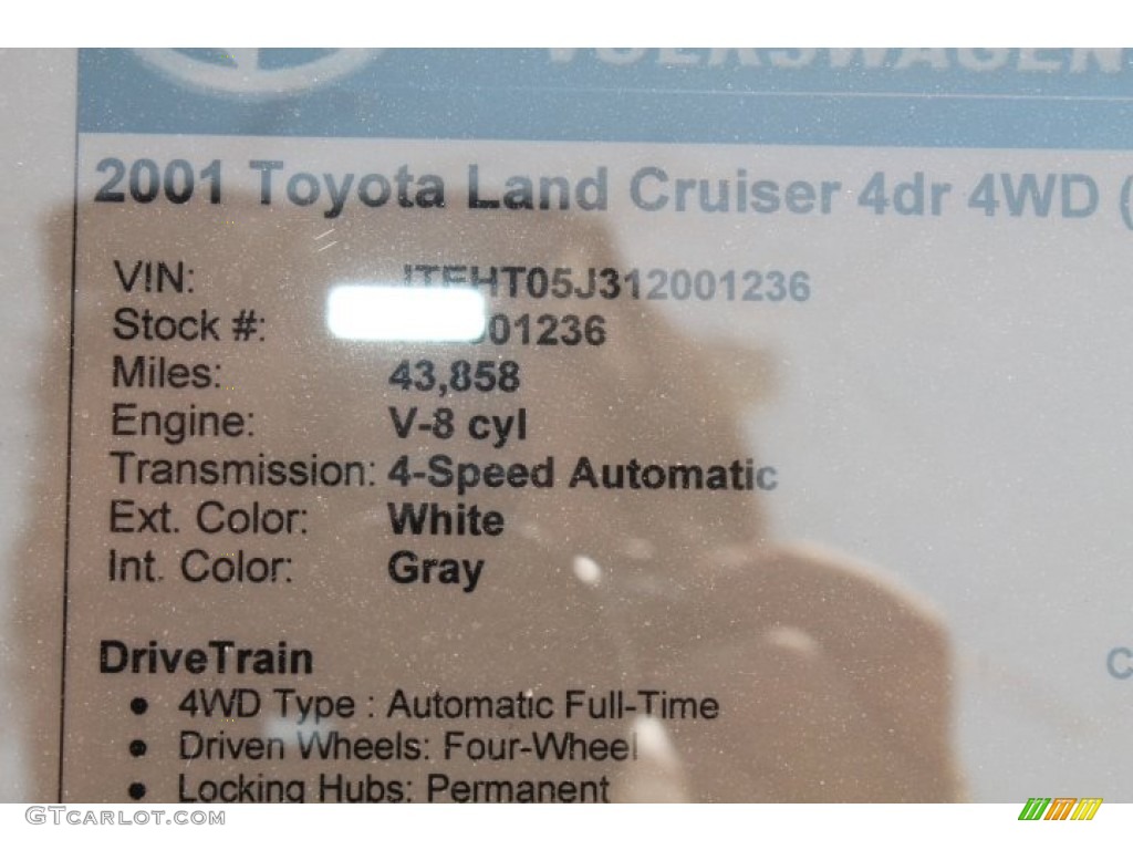 2001 Land Cruiser  - Natural White / Gray photo #39