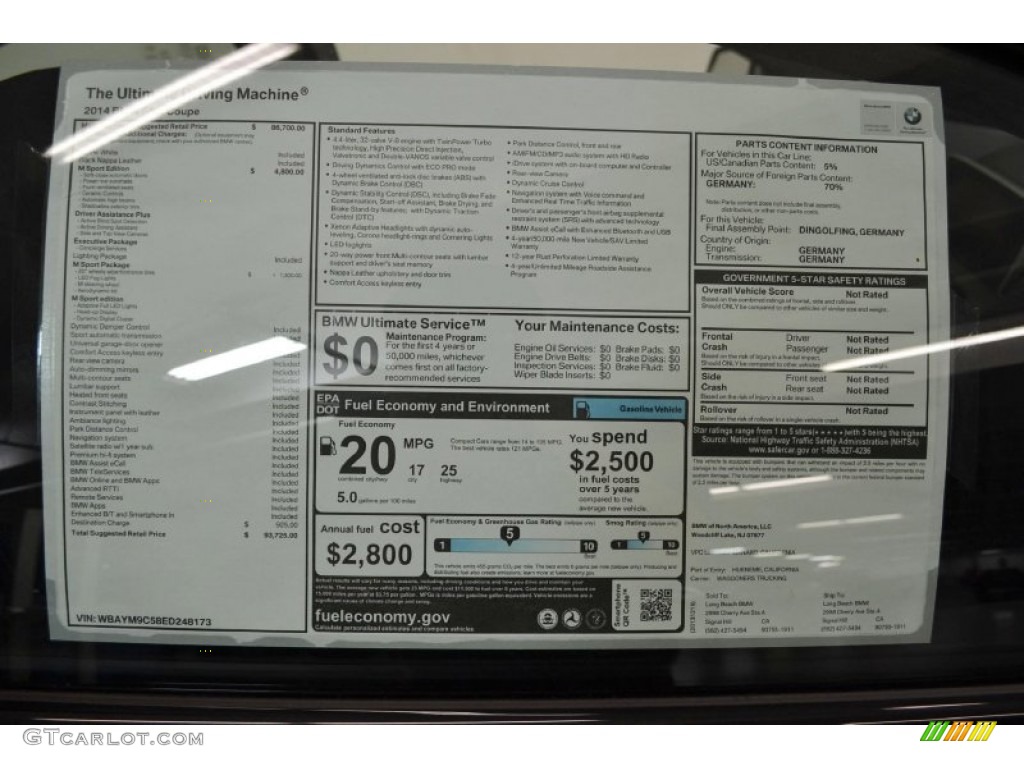 2014 BMW 6 Series 650i Coupe Window Sticker Photos
