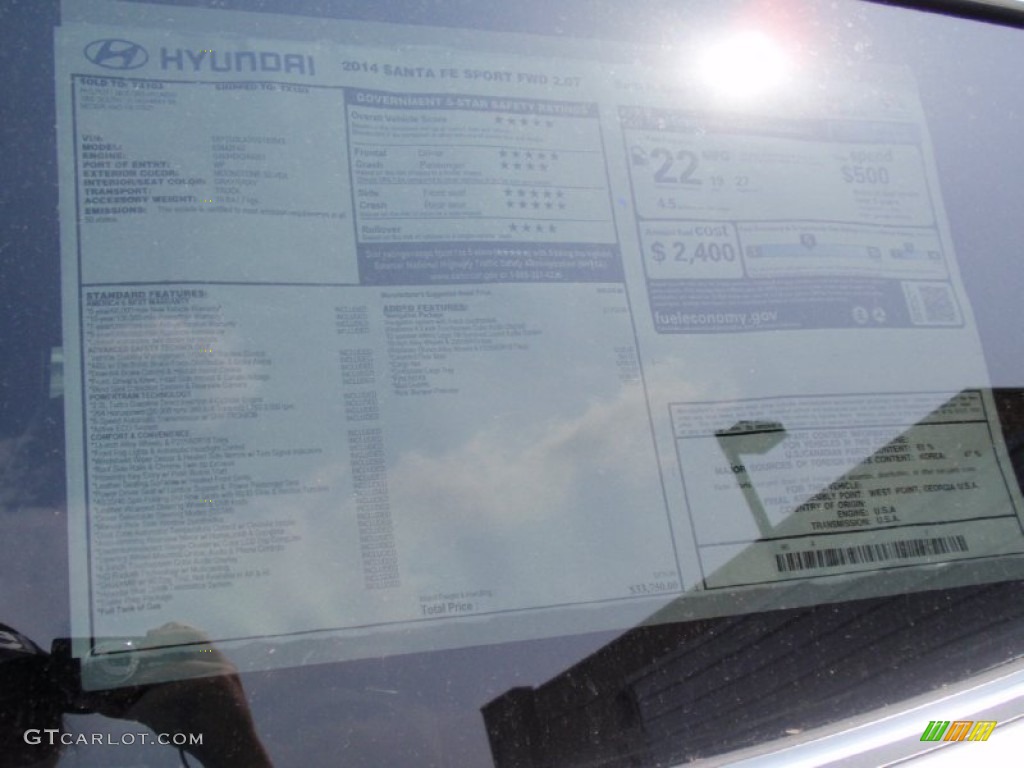 2014 Santa Fe Sport 2.0T FWD - Moonstone Silver / Gray photo #35