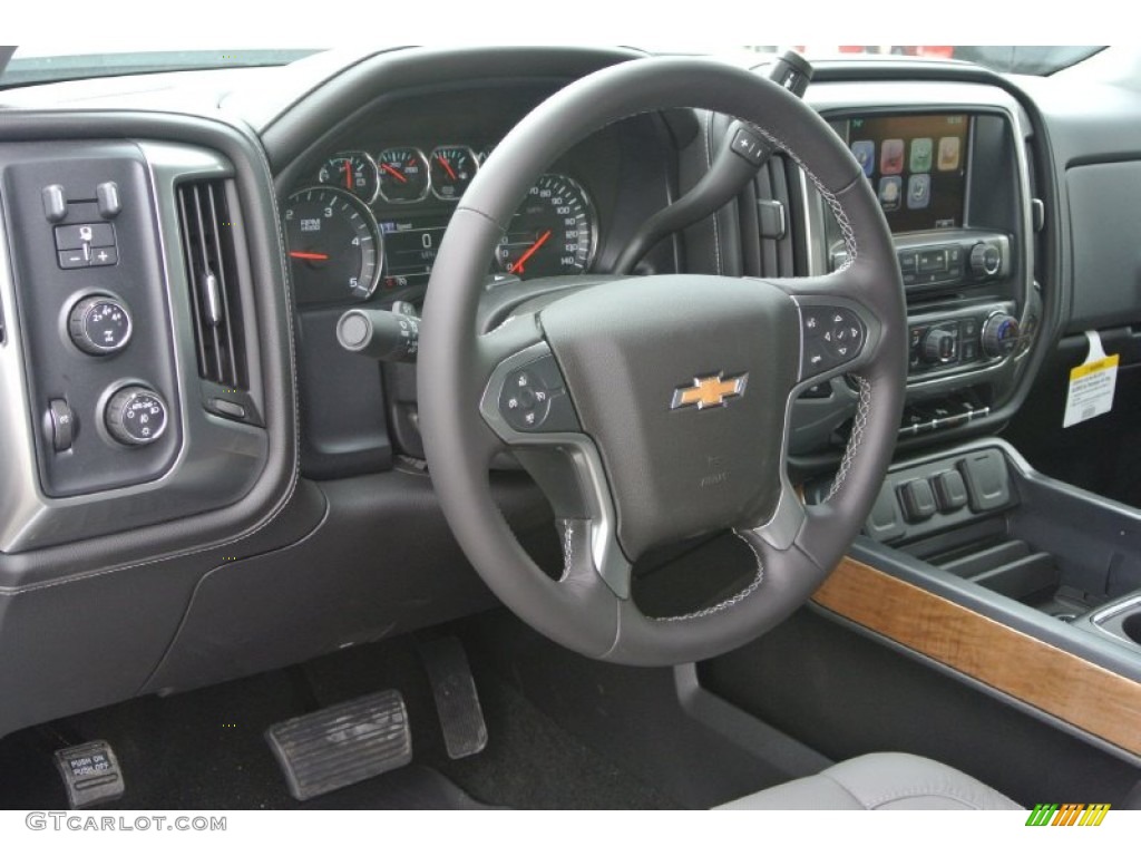 2015 Chevrolet Silverado 3500HD LTZ Crew Cab Dual Rear Wheel 4x4 Jet Black/Dark Ash Steering Wheel Photo #92960846