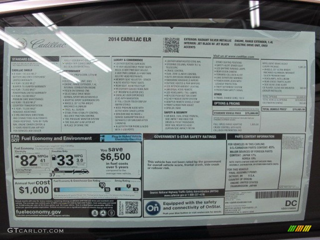 2014 Cadillac ELR Coupe Window Sticker Photo #92962703