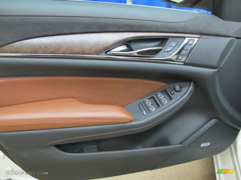 2014 Cadillac CTS Premium Sedan AWD Kona Brown/Jet Black Door Panel Photo #92970767