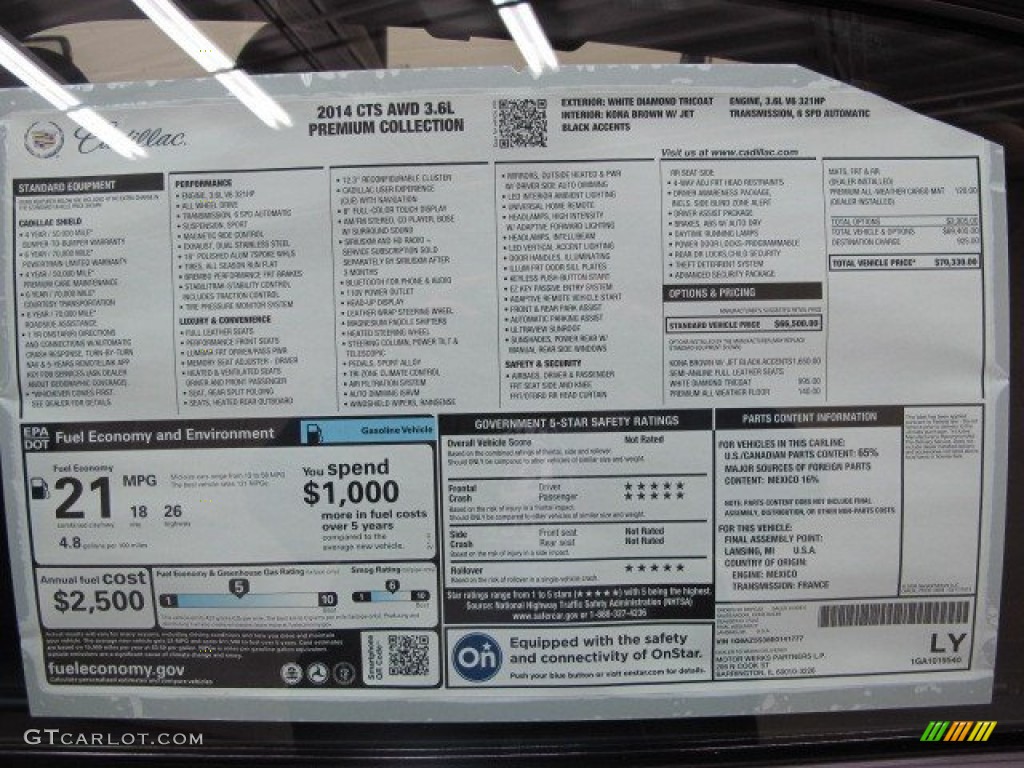 2014 Cadillac CTS Premium Sedan AWD Window Sticker Photo #92970773