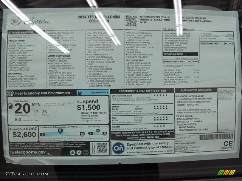 2014 Cadillac XTS Platinum AWD Window Sticker Photo #92971688