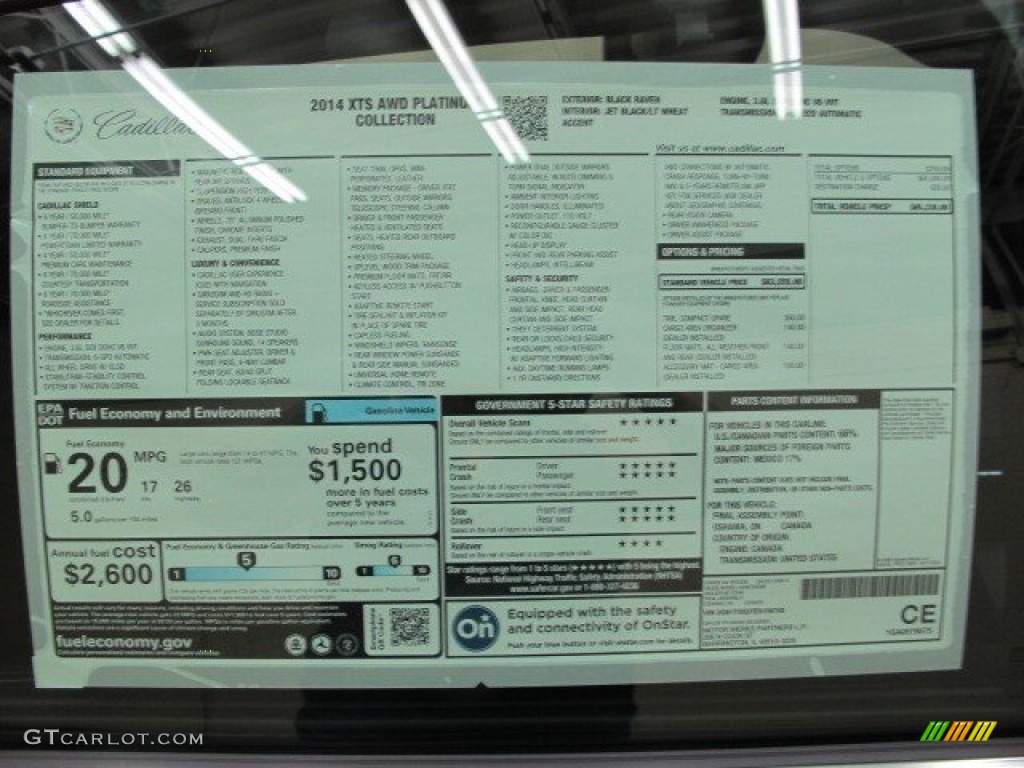2014 Cadillac XTS Platinum AWD Window Sticker Photos