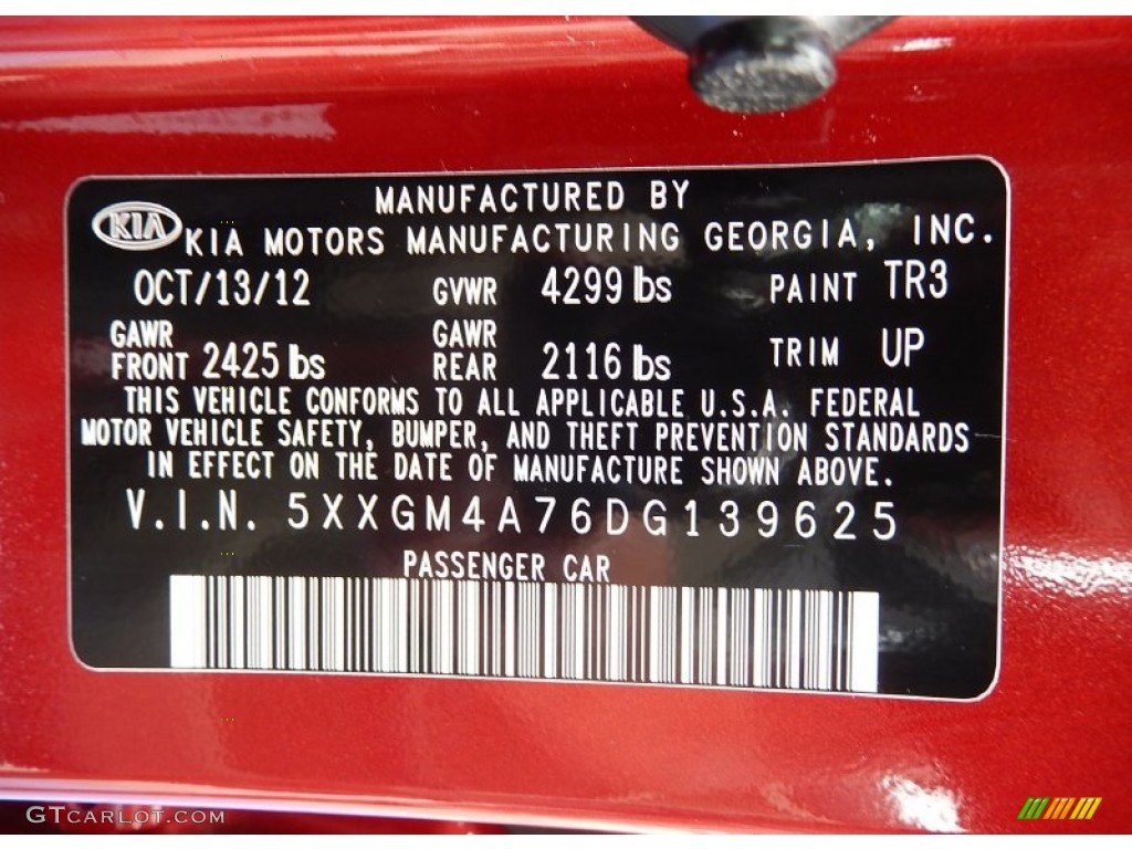 2013 Kia Optima LX Color Code Photos