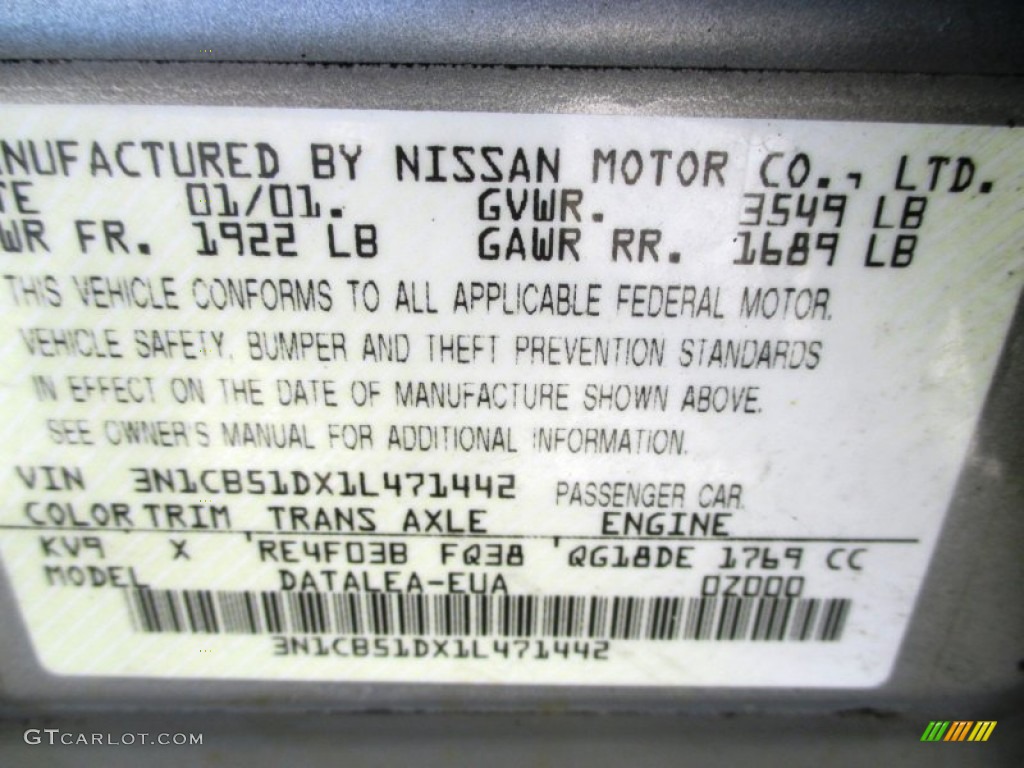 2001 Sentra XE - Radium Silver / Sand photo #4