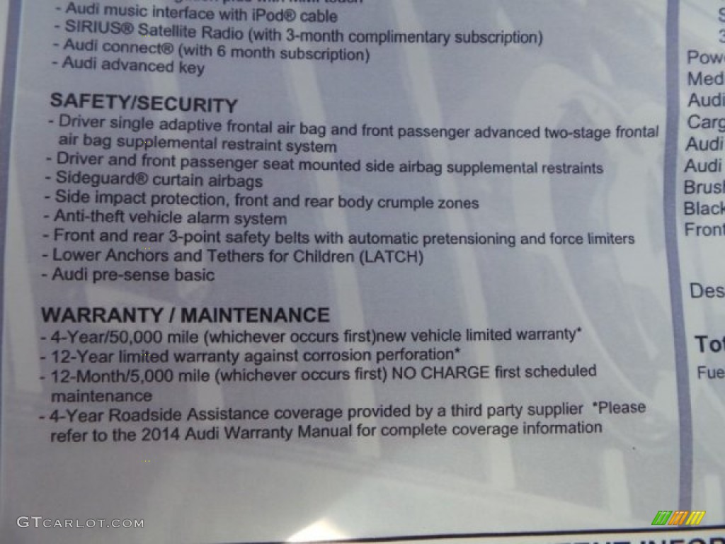 2014 Audi A7 3.0 TDI quattro Prestige Window Sticker Photos