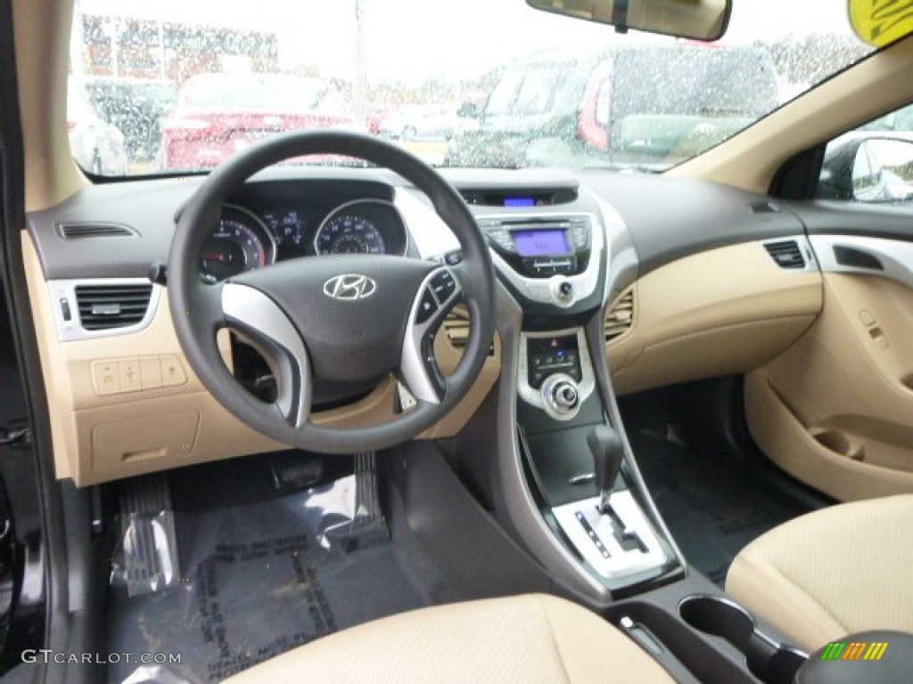 2012 Elantra GLS - Black Noir Pearl / Beige photo #14