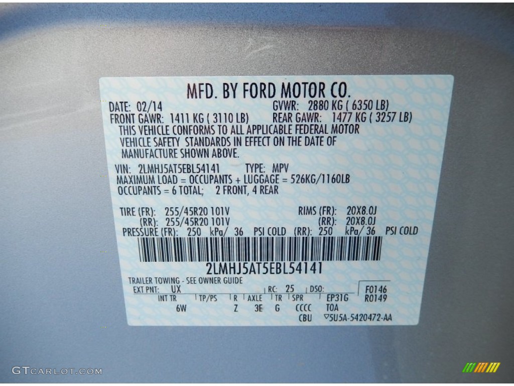 2014 Lincoln MKT EcoBoost AWD Color Code Photos