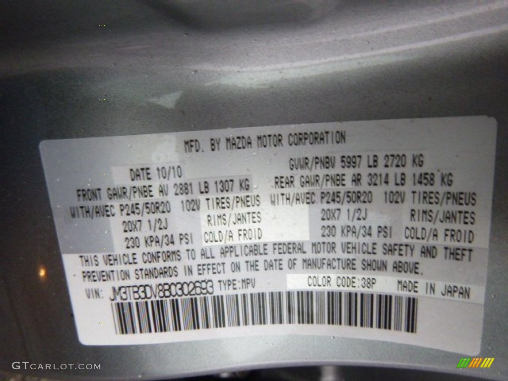 2013 CX-9 Color Code 38P for Liquid Silver Metallic Photo #93019917