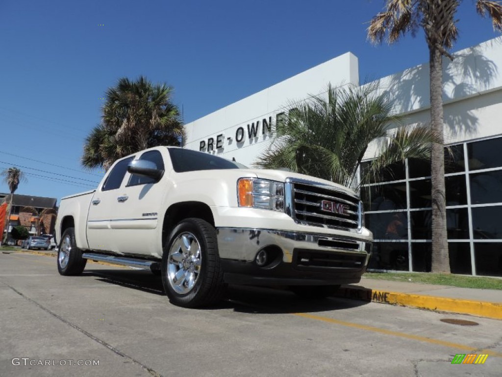 2013 Sierra 1500 SLT Crew Cab - White Diamond Tricoat / Very Dark Cashmere/Light Cashmere photo #1