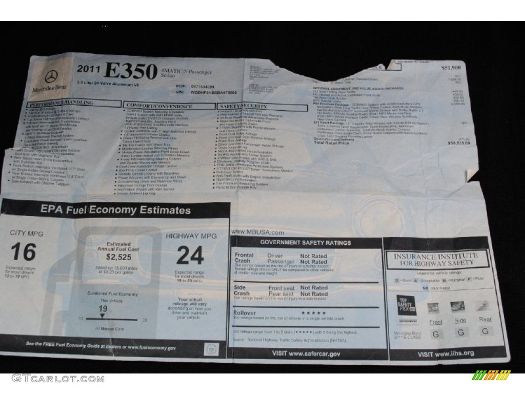 2011 Mercedes-Benz E 350 4Matic Sedan Window Sticker Photo #93027780