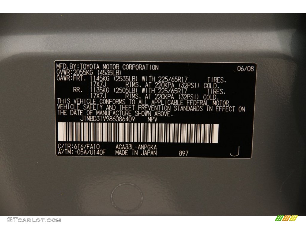 2008 RAV4 Color Code 6T6 for Everglade Metallic Photo #93031209