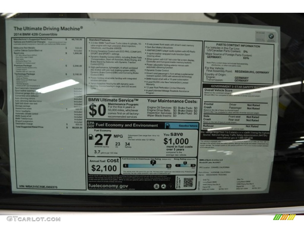 2014 BMW 4 Series 428i Convertible Window Sticker Photo #93037809