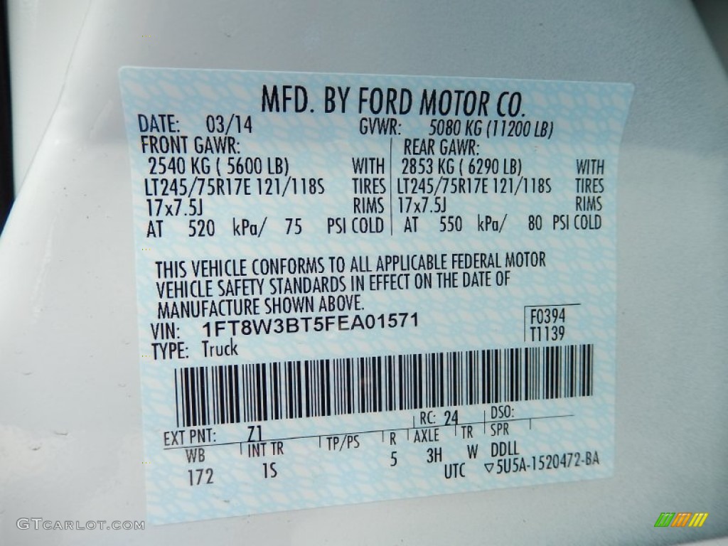 2015 F350 Super Duty Color Code Z1 for Oxford White Photo #93042085