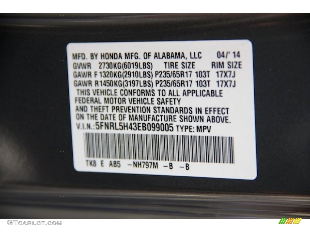 2014 Odyssey EX - Modern Steel Metallic / Gray photo #26