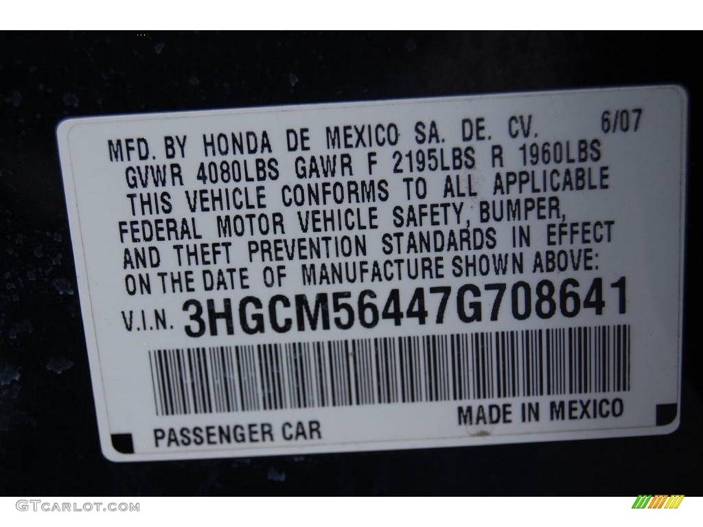 2007 Accord LX Sedan - Graphite Pearl / Black photo #16