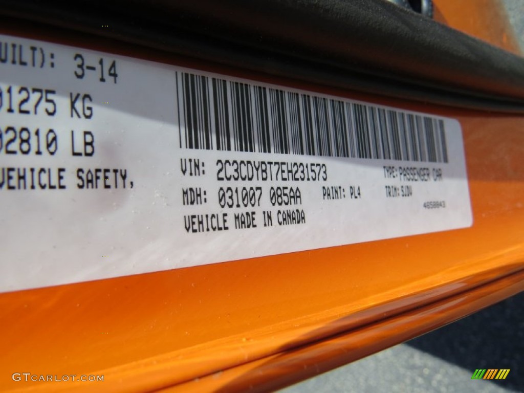 2014 Challenger Color Code PL4 for Header Orange Photo #93092501