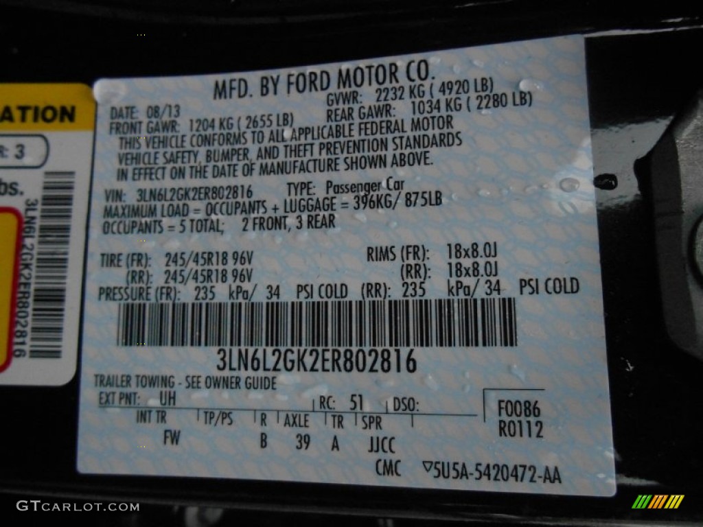 2014 MKZ Color Code UH for Tuxedo Black Photo #93116794