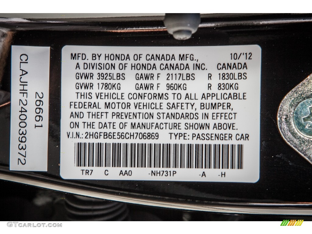 2012 Honda Civic Si Sedan Color Code Photos