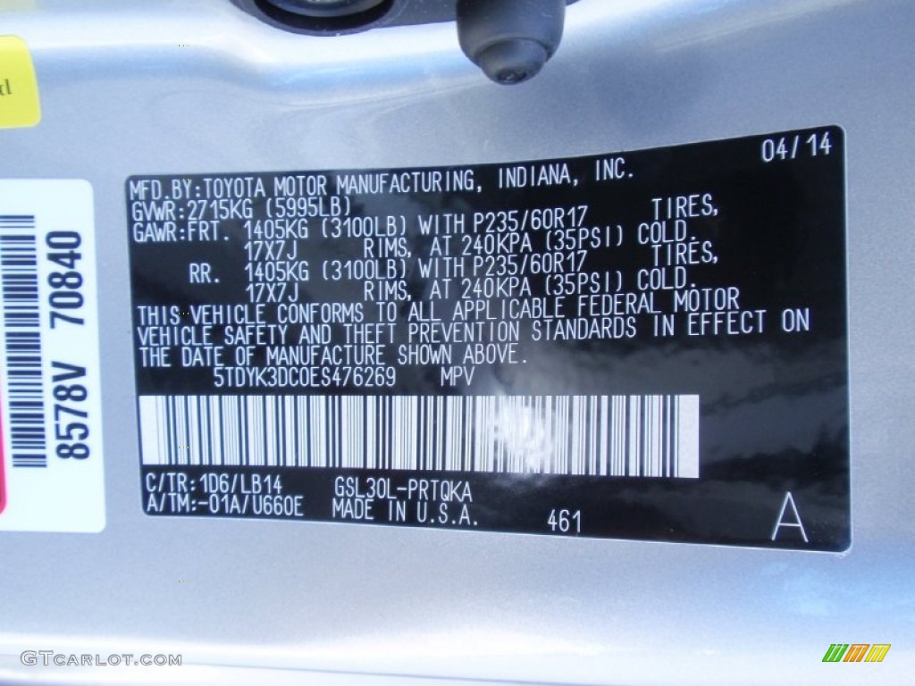 2014 Sienna XLE - Silver Sky Metallic / Light Gray photo #40