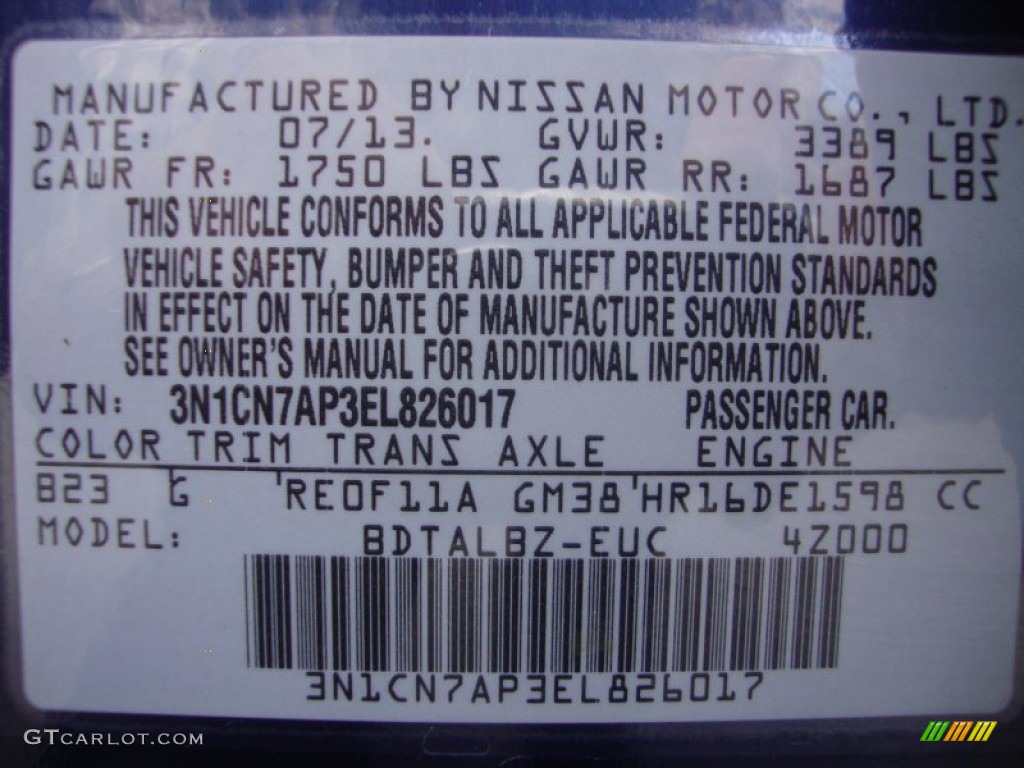 2014 Versa Color Code B23 for Blue Onyx Photo #93186490