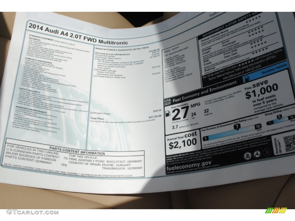 2014 A4 2.0T Sedan - Volcano Red Metallic / Velvet Beige/Black photo #11