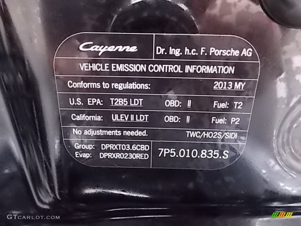 2013 Porsche Cayenne Standard Cayenne Model Info Tag Photo #93254714