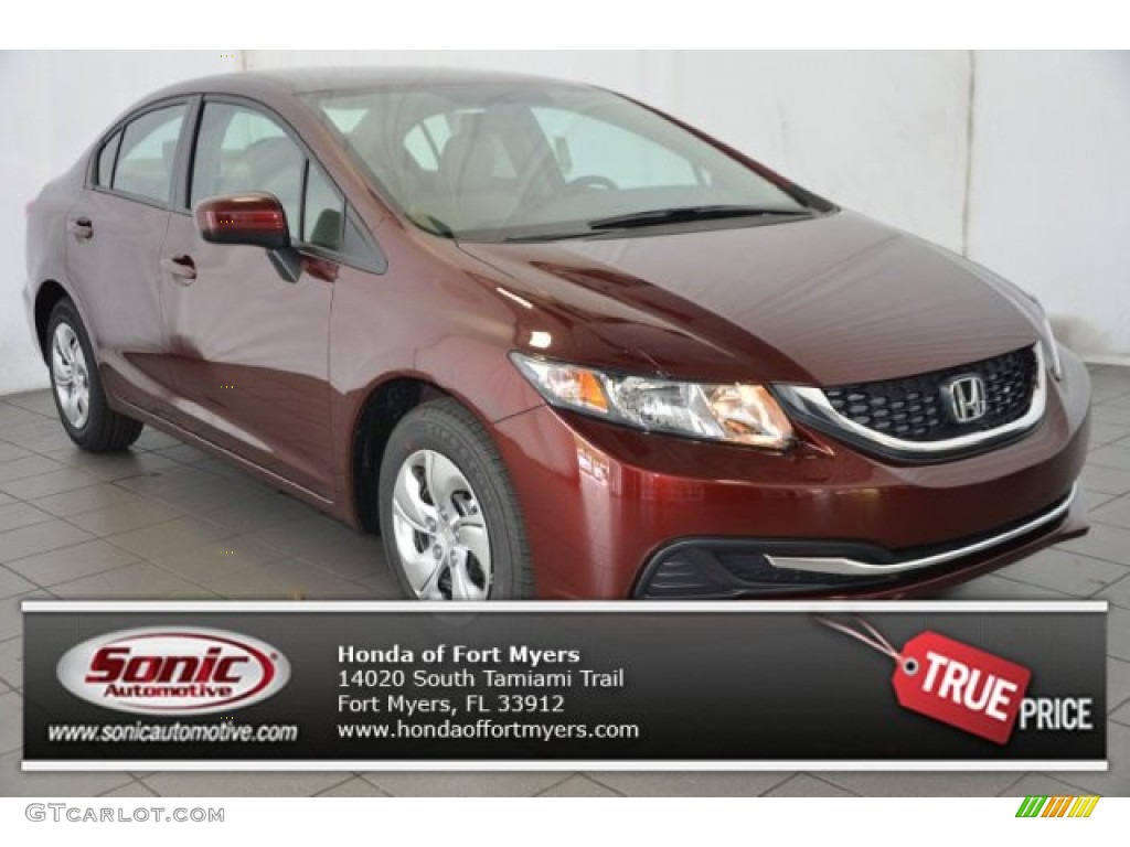 2014 Civic LX Sedan - Crimson Pearl / Beige photo #1