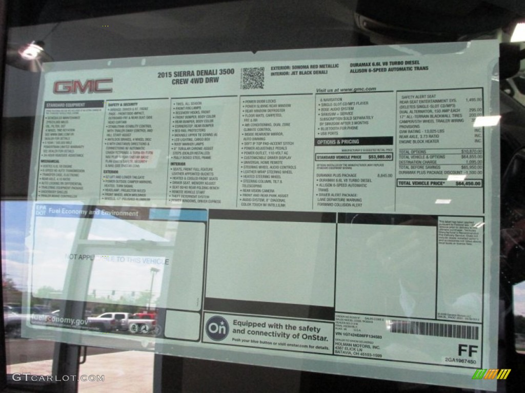 2015 GMC Sierra 3500HD Denali Crew Cab 4x4 Dual Rear Wheel Window Sticker Photo #93298011