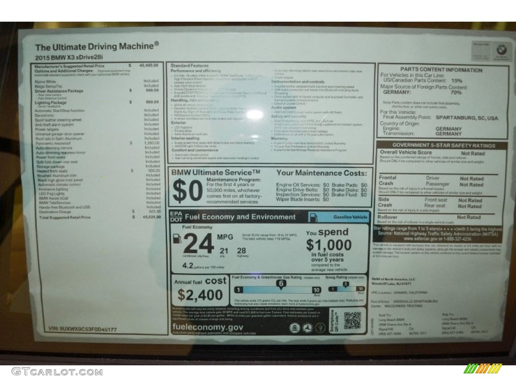 2015 BMW X3 xDrive28i Window Sticker Photos