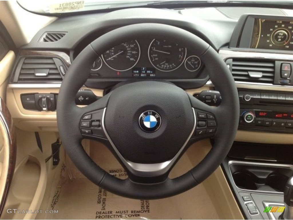 2014 BMW 3 Series 328i Sedan Venetian Beige Steering Wheel Photo #93320434