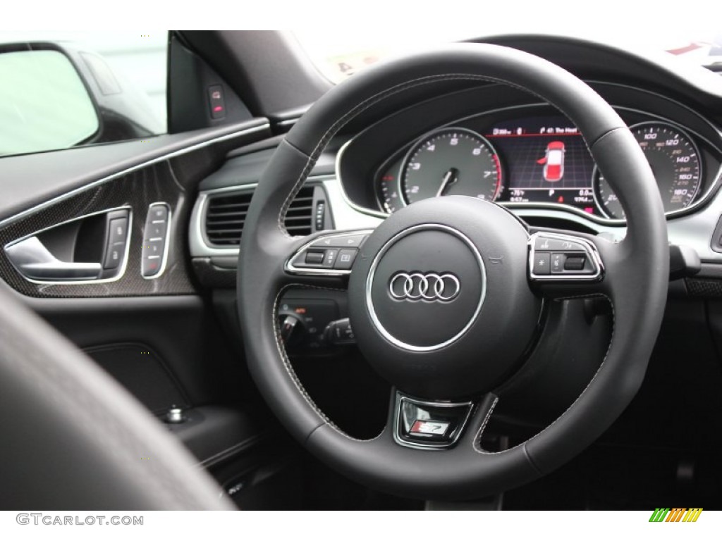 2014 Audi S7 Prestige 4.0 TFSI quattro Black Valcona w/Diamond Contrast Stitching Steering Wheel Photo #93324713