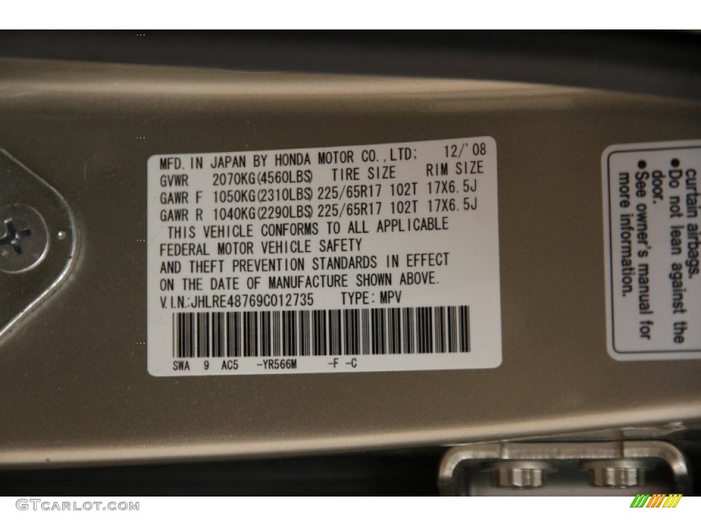 2009 Honda CR-V EX-L 4WD Color Code Photos