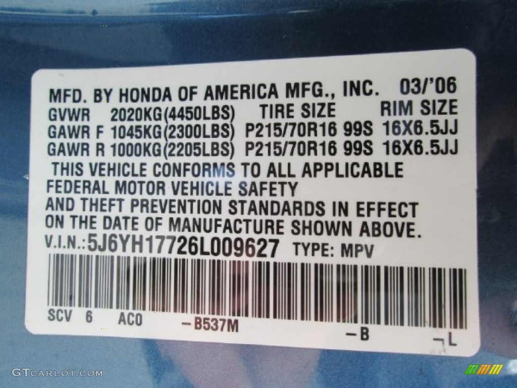 2006 Honda Element EX-P Color Code Photos