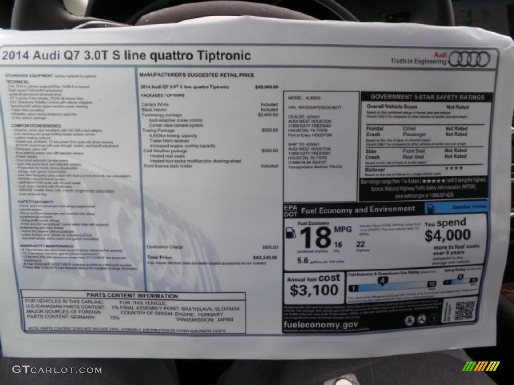 2014 Audi Q7 3.0 TFSI quattro S Line Package Window Sticker Photo #93360773