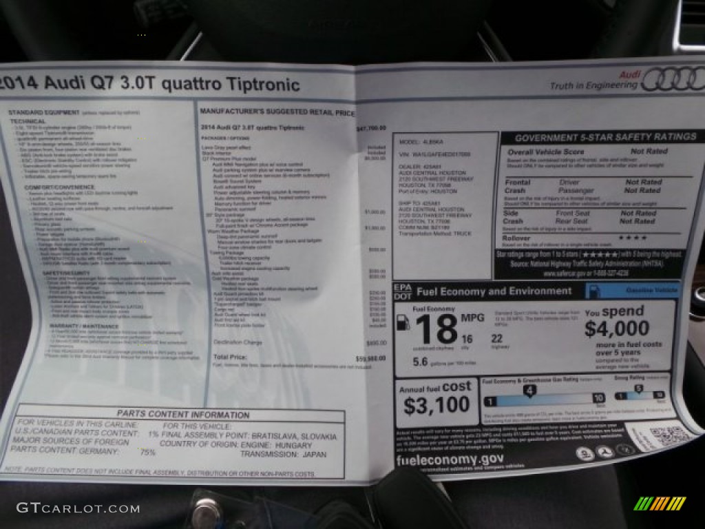 2014 Audi Q7 3.0 TFSI quattro Window Sticker Photo #93361647