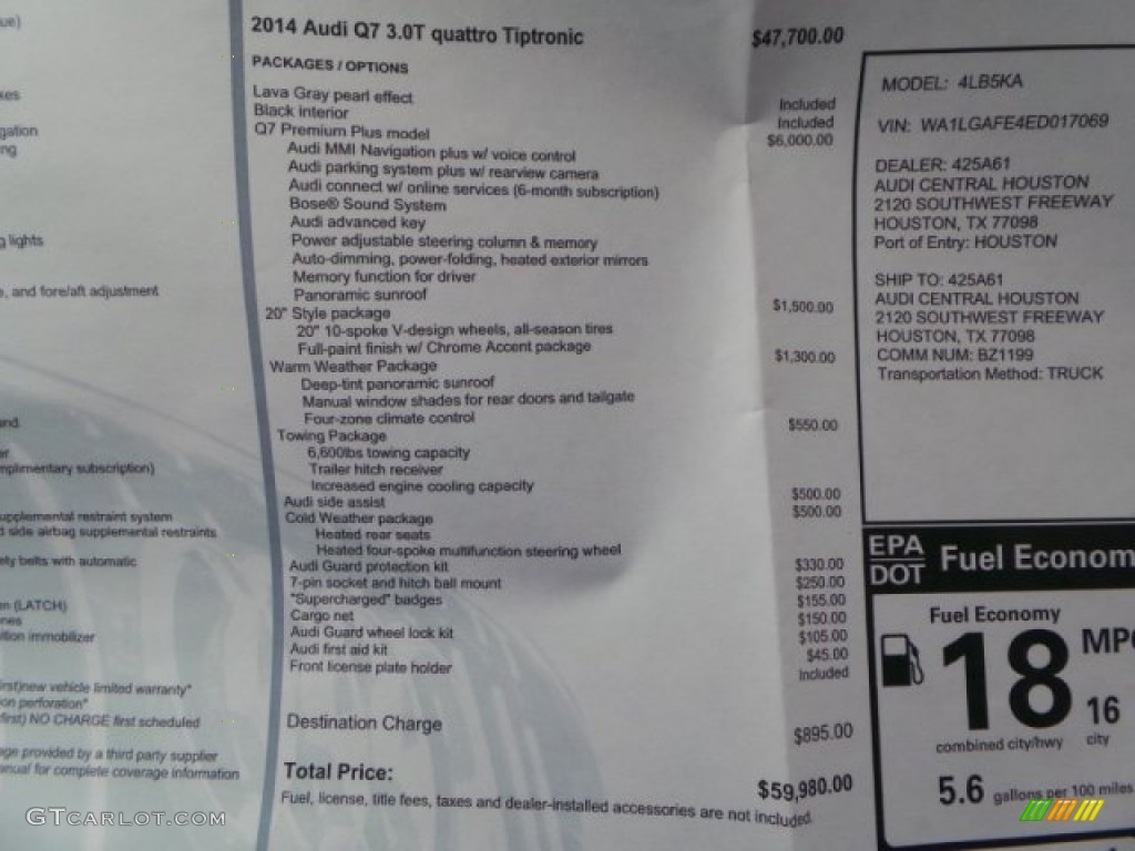 2014 Audi Q7 3.0 TFSI quattro Window Sticker Photo #93361665
