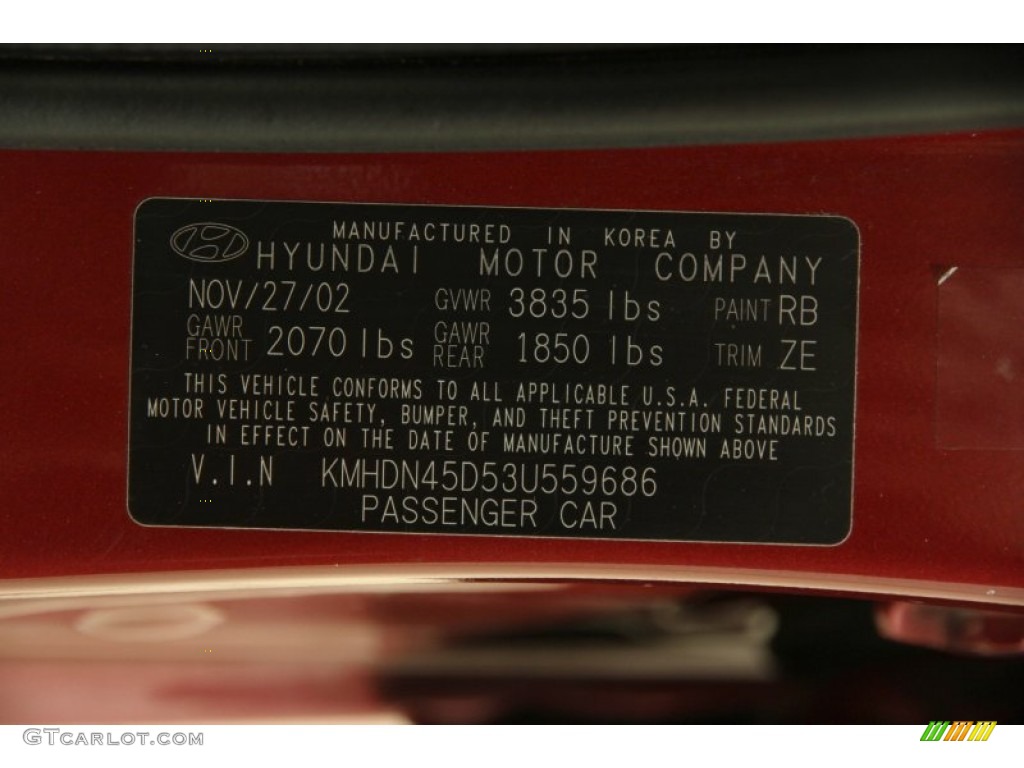 2003 Hyundai Elantra GLS Sedan Color Code Photos
