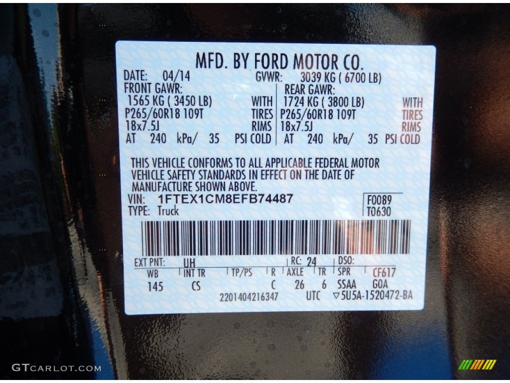 2014 Ford F150 STX SuperCab Color Code Photos