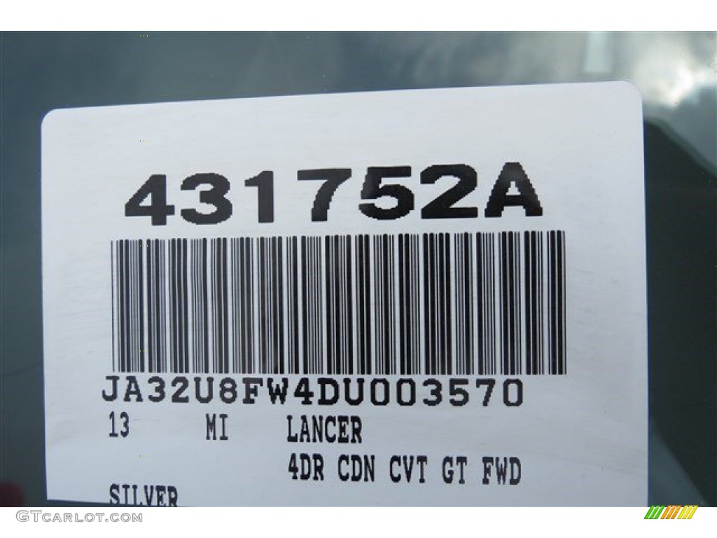 2013 Lancer GT - Mercury Gray Pearl / Black photo #19